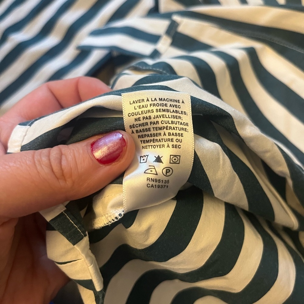 Lafayette 148 New York Blue and White Striped Wrap Blouse - Picture 7 of 11